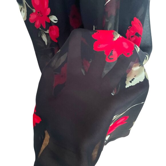 Vtg 90s Y2K Pasha Slip Maxi Dress L Black Red Floral Sheer Slits Romantic Goth - Picture 3 of 6